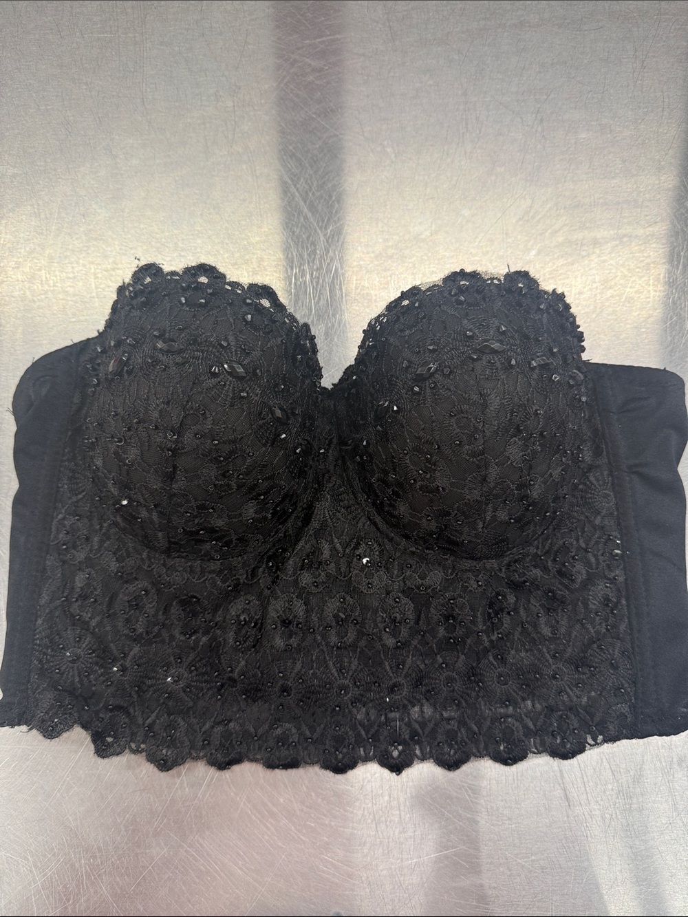 Windsor Black Lace Longline Strapless Bustier Bandeau